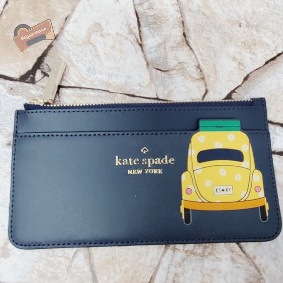 #bagsavenue fast ship Beep Beep Large Slim Card Holder Wallet Blue Kate Spade - Picture 1 of 5